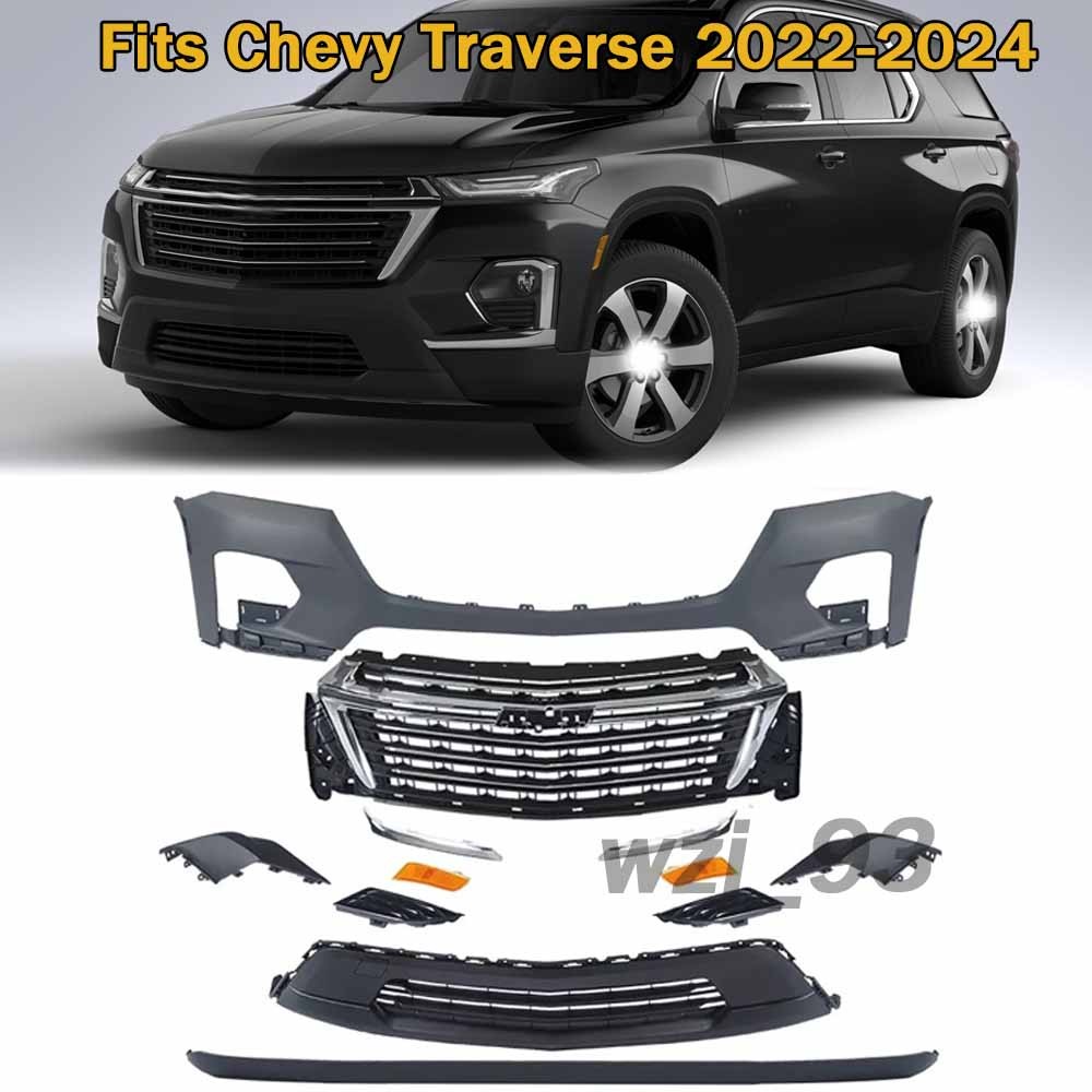 Front Bumper Cover Grille Assembly Grill Kit For Chevy Traverse 2022 2023 2024
