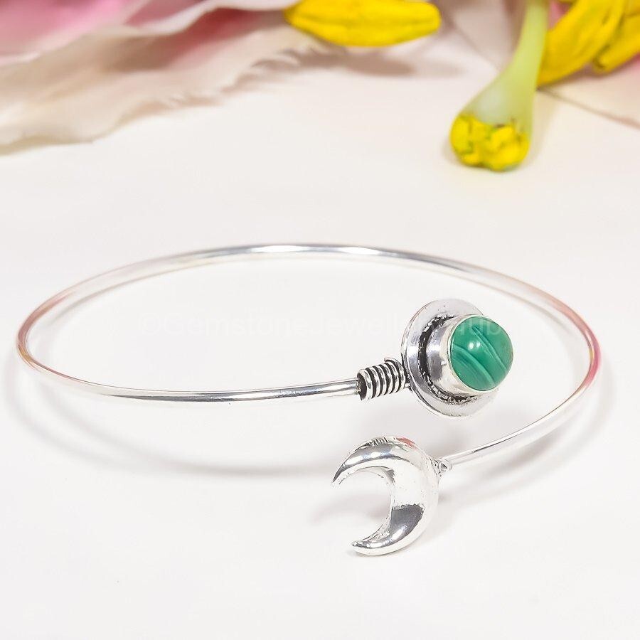 Cyber Monday Sale 925 Silver Malachite Stone Channel Set Sister New Cuff Jewelry-image