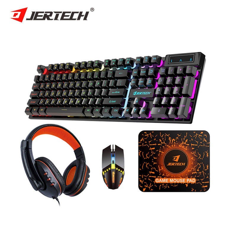 Gamers Combo Set Rainbow Backlit Wired Gaming Four-piece 4 in 1 Keyboard