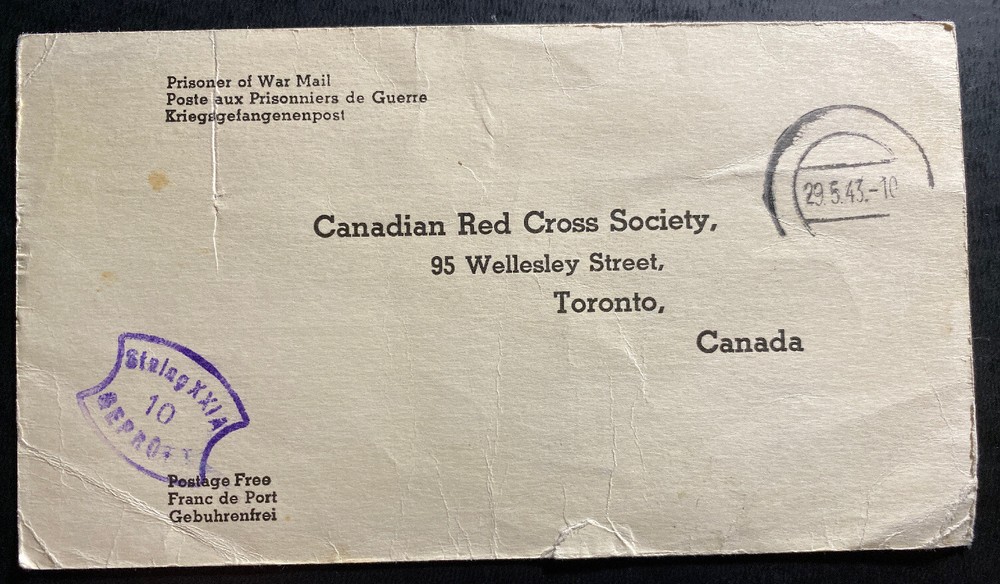 1943 Germany Stalag 21A Prisoner of War POW Postcard Cover to Toronto Canada