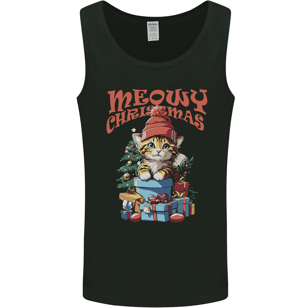 Christmas Cat Meowy Xmas Funny Mens Vest Tank Top