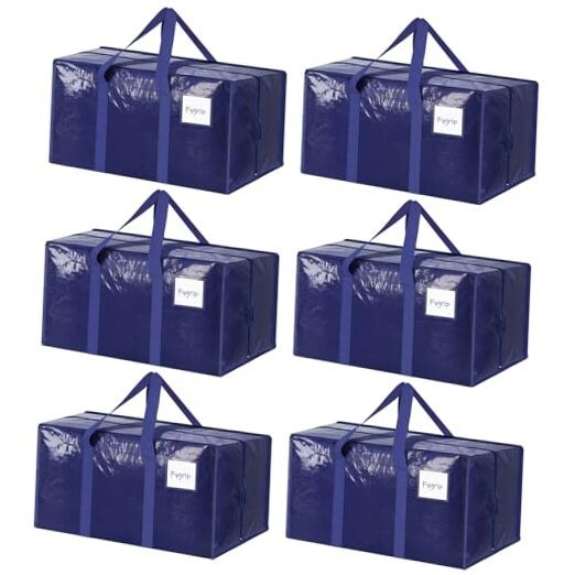 Extra Heavy Duty Large Moving Bags with Strong Zipper & 6 Pack Dark Blue