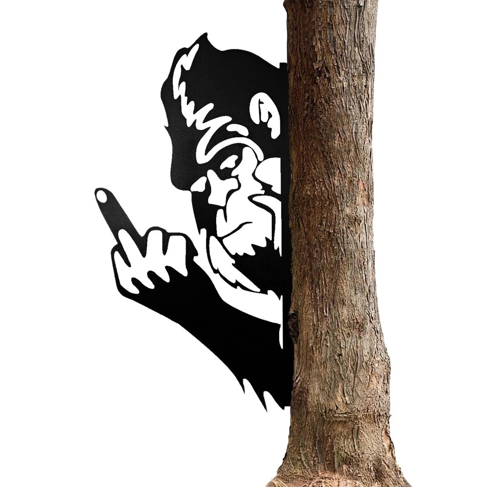 Bigfoot Middle Finger Metal Yard Sign – Funny Prank Decor, Peeking Sasquatch Tre