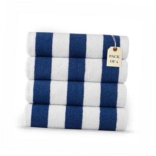Oversized 36x72 Inch Blue Cabana Beach Towel 4-Pack