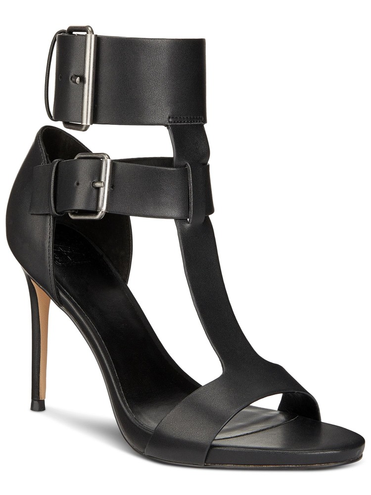 AAJ BY AMINAH Womens Black Double Zahra Open Toe Stiletto Heeled Sandal 8 M