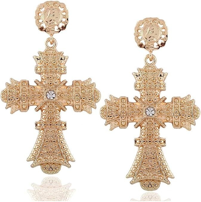 Cross Earrings,Big Baroque Drop Earrings,Rhinestone Large Cross Earrings,Retro C