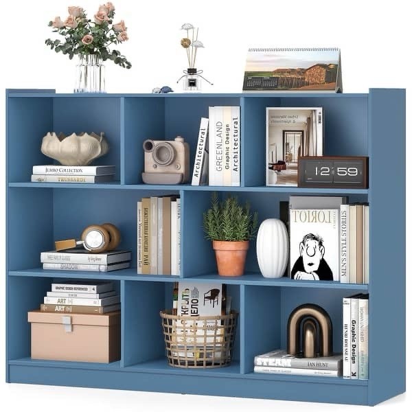 3-Tier Blue 8-Cube Open Bookcase Floor Shelf Display Storage Cabinet