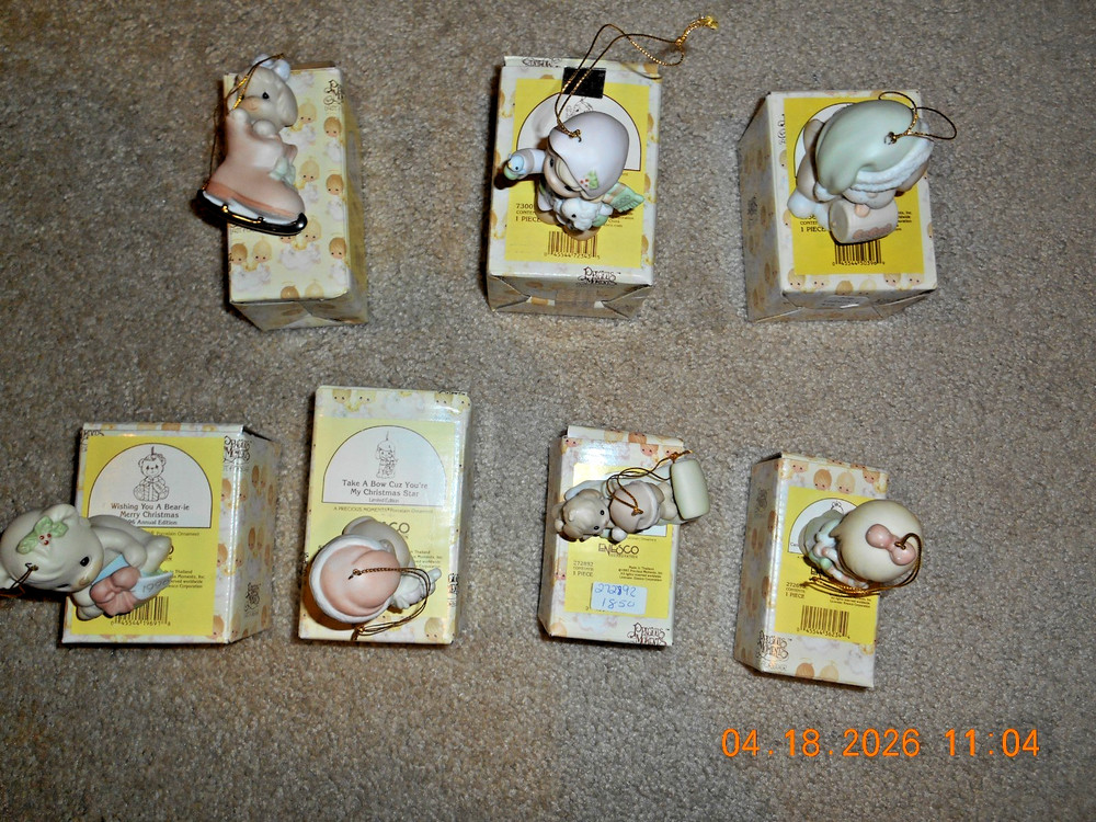 Precious Moments Ornaments varies years - lot of 7 - excellent condition w/boxes