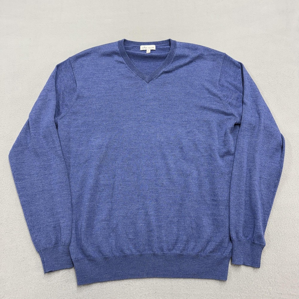 Peter Millar Sweater Mens Medium Blue Merino Wool Blend V Neck Lightweight