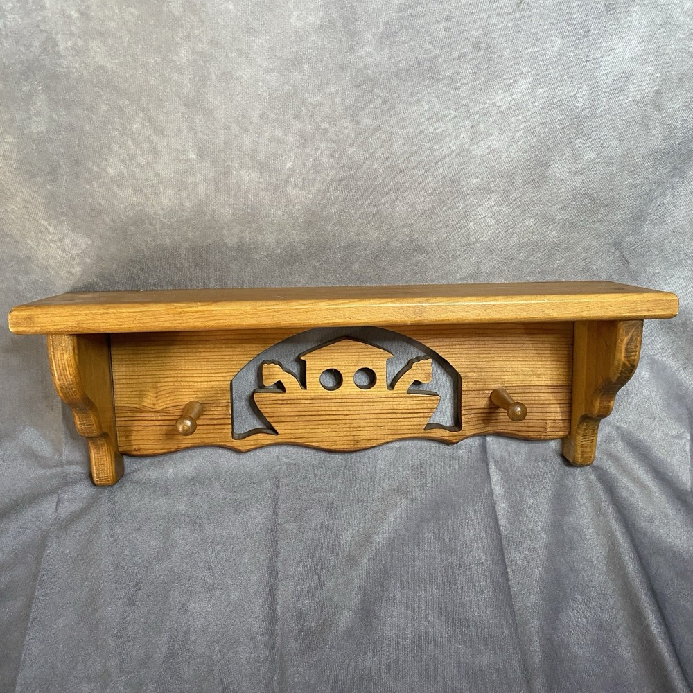 Vintage Handmade Wood Heart Cutout Wall Shelf Noah’s Ark w/ 2 Pegs Nursery