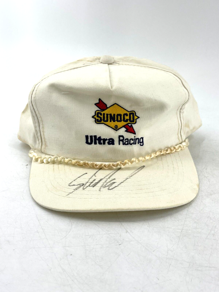 Vintage White Sunoco Ultra Racing Trucker Snapback Hat Signed Autograph