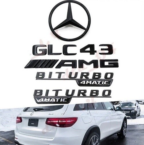 GLOSS BLACK Rear Star for MERCEDES GLC43 AMG W253 +BITURBO 4matic Badge 2016+SUV