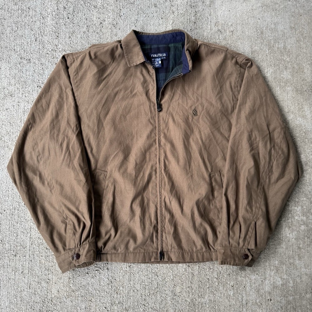 Vintage 90s Nautica Bi Swing Bomber Jacket Plaid Flannel Lined Windbreaker Sz XL