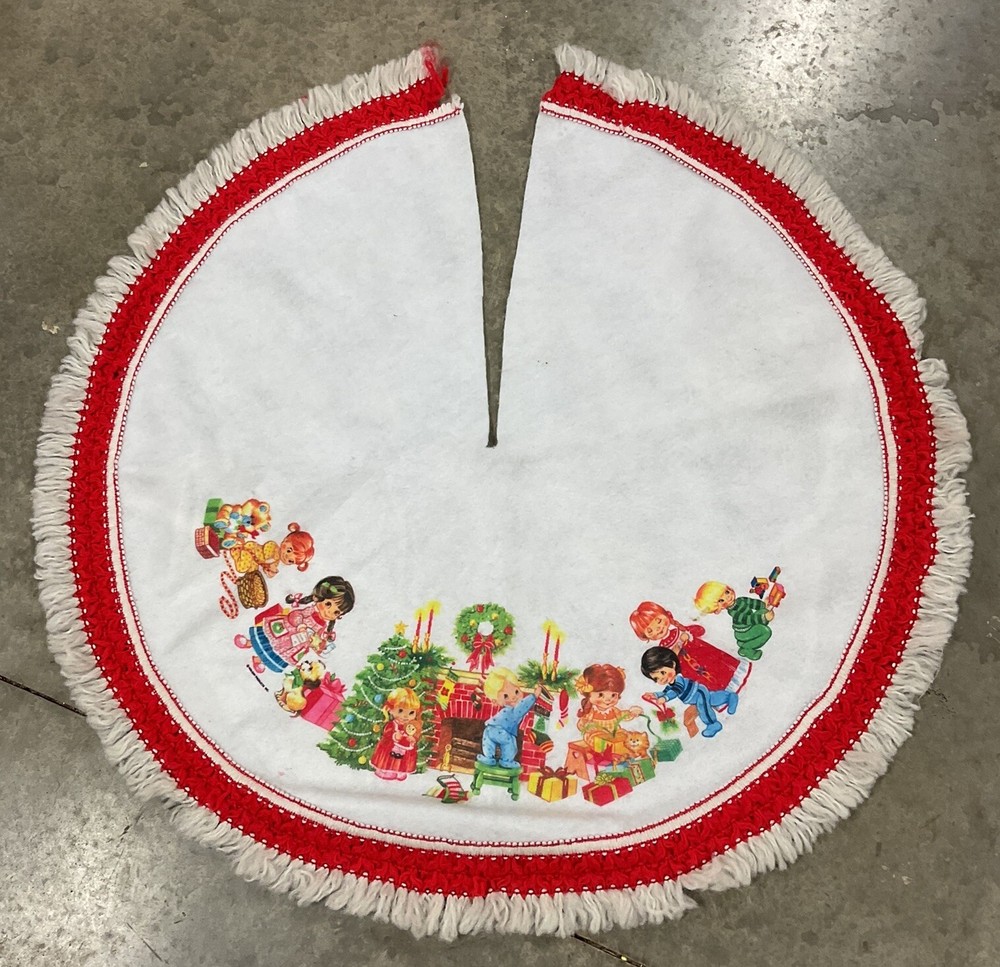 Holiday Products Inc Felt Christmas Tree Skirt Screenprint Children Mantle VTG