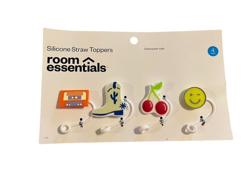 Silicone Straw Toppers Cassette Tape Retro Cowboy Boot Red Cherry Smiley Face