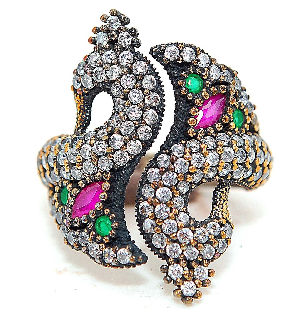Ottoman Empire Inspired 2CT Heat-Treated Ruby Sterling Silver Ring Size 8 Elegant HB3-6 Jewelry