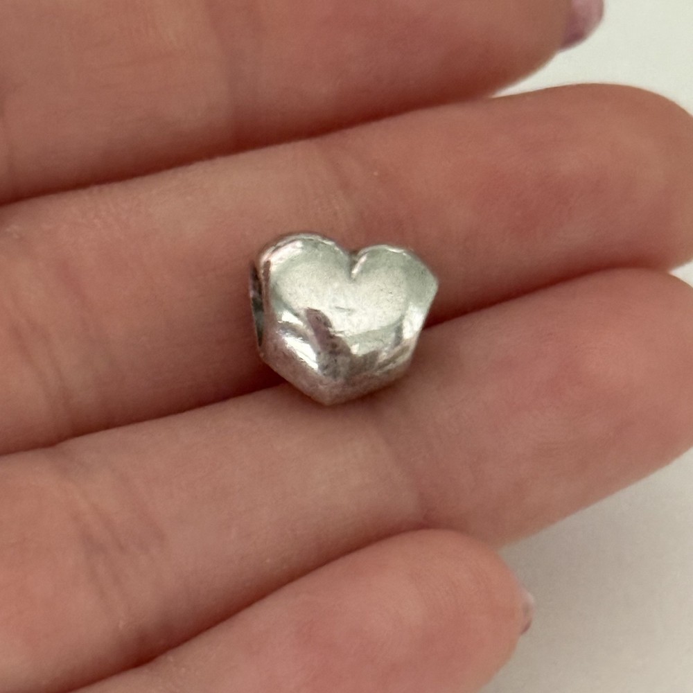 Pandora 925 Sterling Silver Puffy Shiny Plain Heart Retired Bead Charm