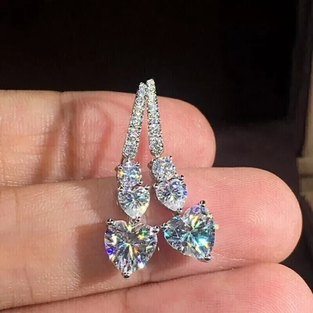 4Ct Lab Created Diamond Heart & Round Drop/Dangle Earrings 14K White Gold Plated