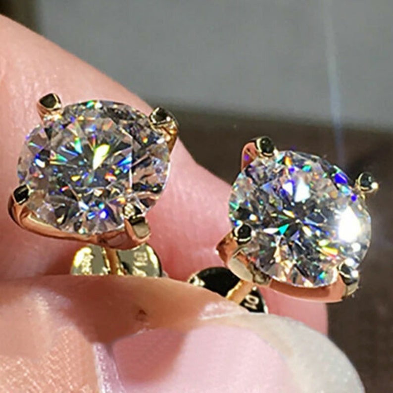 Christmas Sale Moissanite Stud Earrings Solid 14K Yellow Gold Round Cut 2 Carat-image