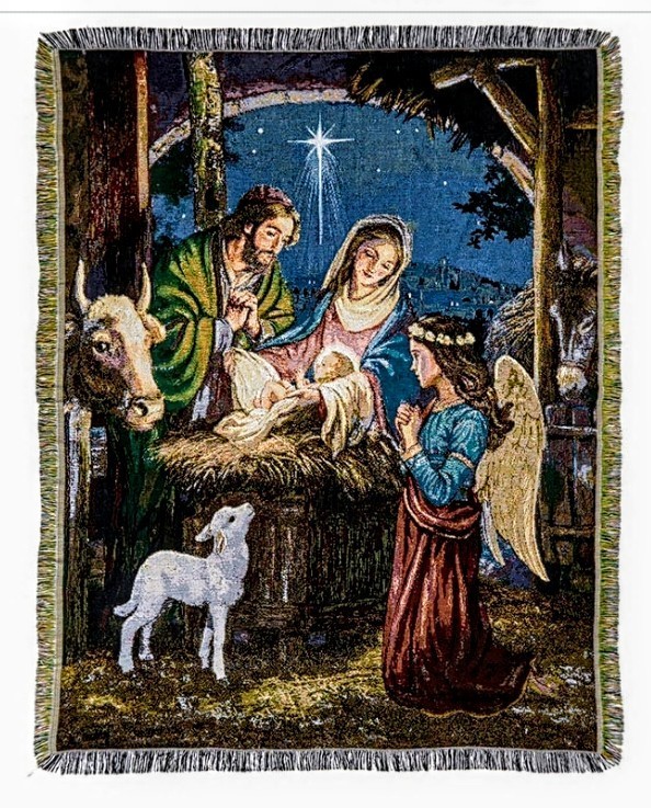 Woven Nativity of Jesus Tapestry Blanket Cotton Blend 50