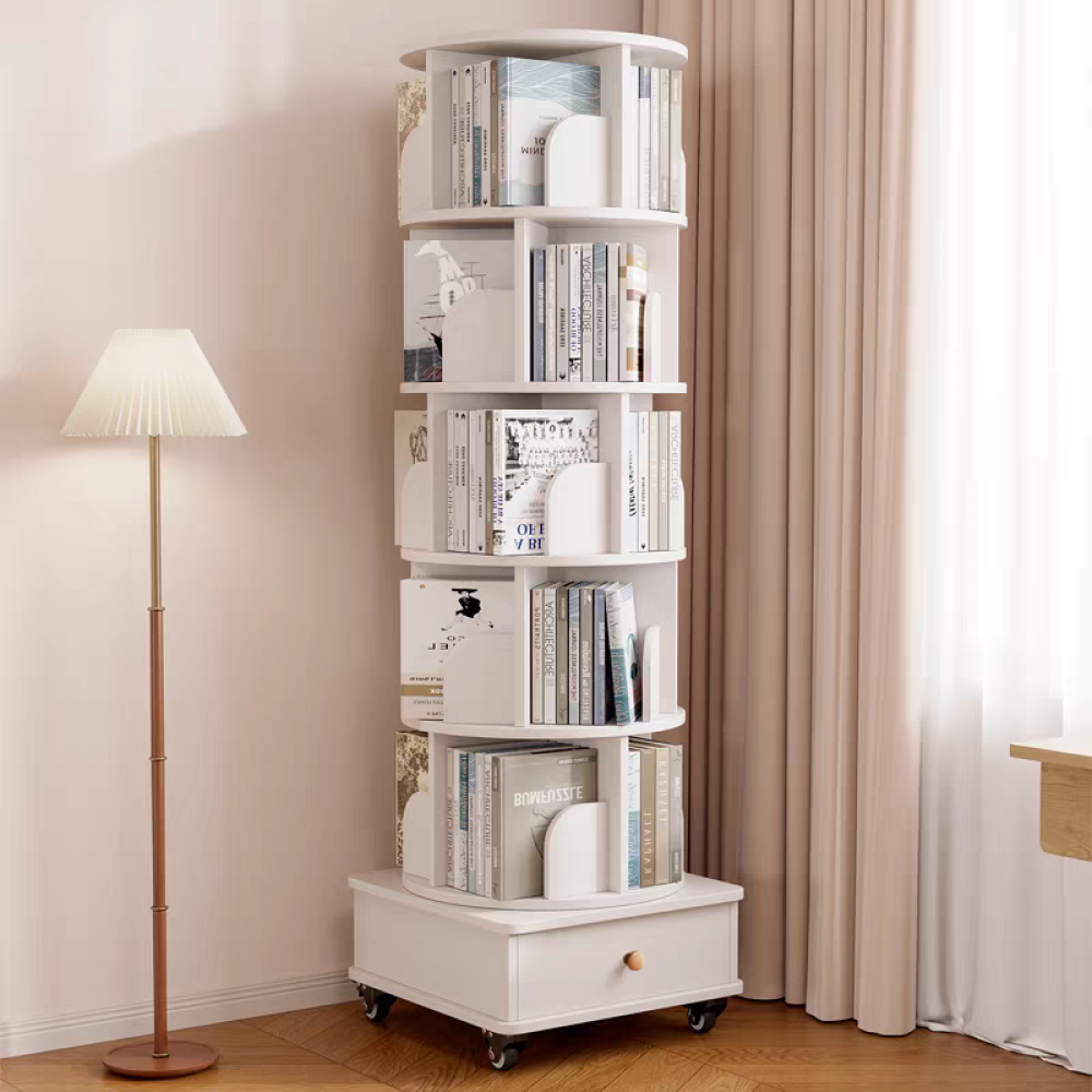 Bookshelf 360-Degree 6-Tier with Casters Modular Assembly Rotating Base