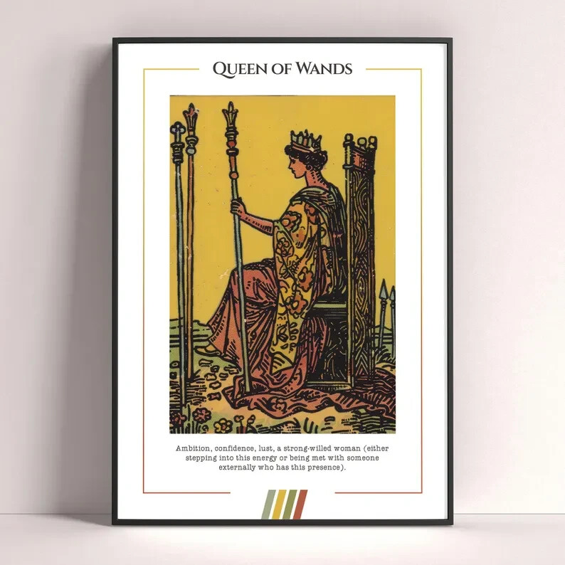 Queen of Wands Tarot Card Poster, Tarot Art Print, Tarot Card Printable Poster