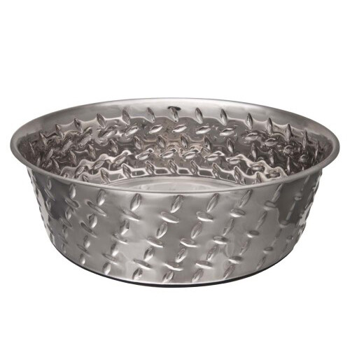 Loving Pets Diamond Plate Bowls with Non Skid Bottom Dog Dish Bowl Silver, 1 Eac