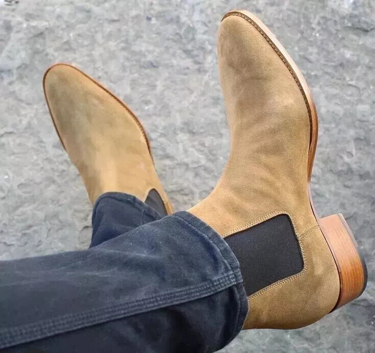 Omnify Sand Beige Suede Chelsea Boot - Handcrafted Suede Dress Boots - Bespoke