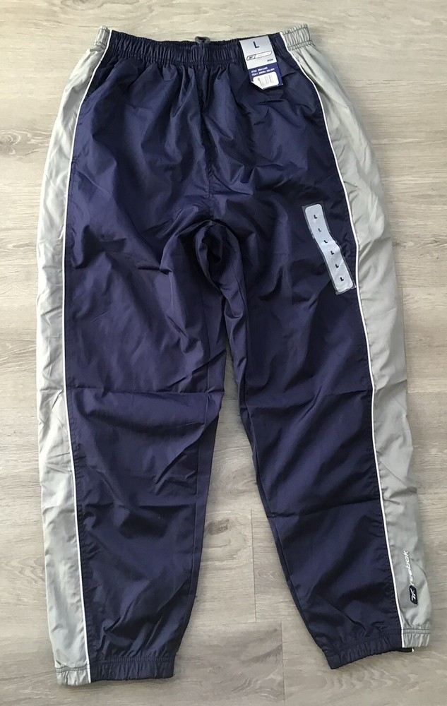 Reebok Men's Jogger Pants Mens  Large Navy & Gray Stripe on Legs Vintage NWT