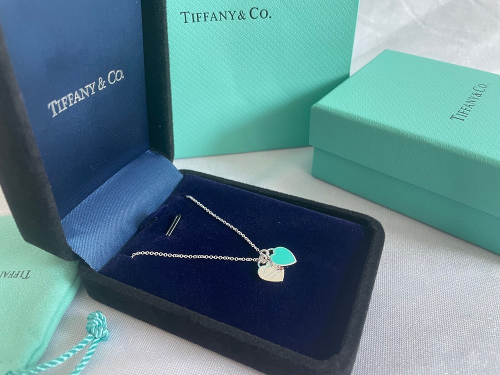 Tiffany & Co Double Heart Necklace Pendant Blue