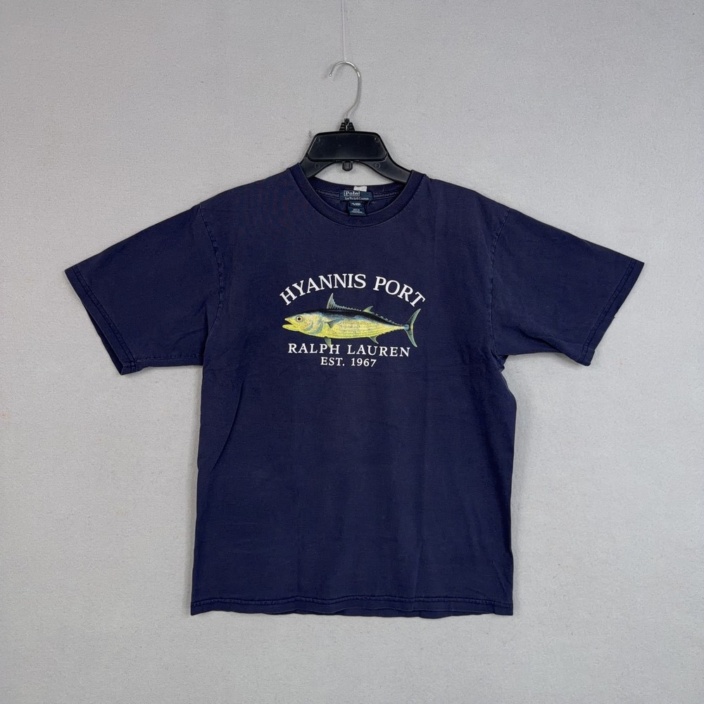 Polo Ralph Lauren Shirt Boys XL 20 Navy Blue Hyannis Port Fish Graphic Tee Beach