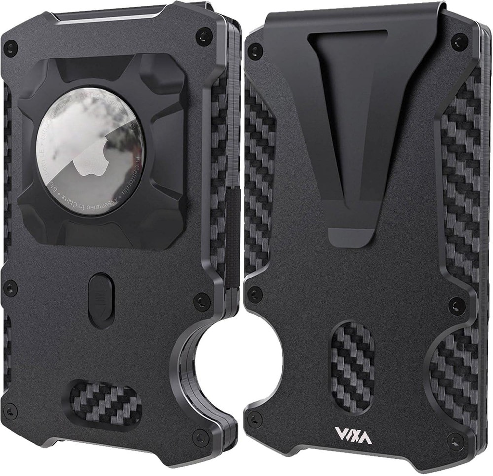 Slim Black WXM Wallet for Men with Built-in AirTag Holder and Credit Card Slots  