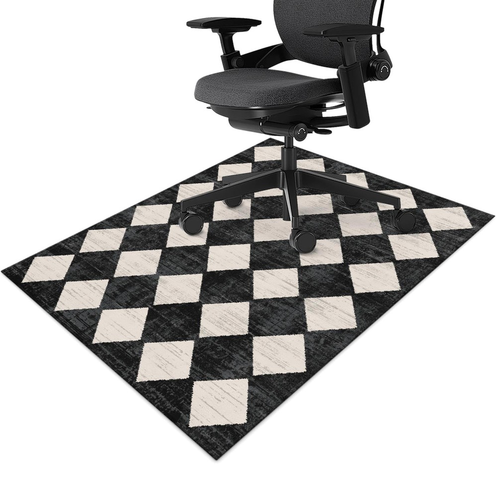 Office Chair Mat for Hardwood & Tile Floor,Moroccan Black Checkered 36