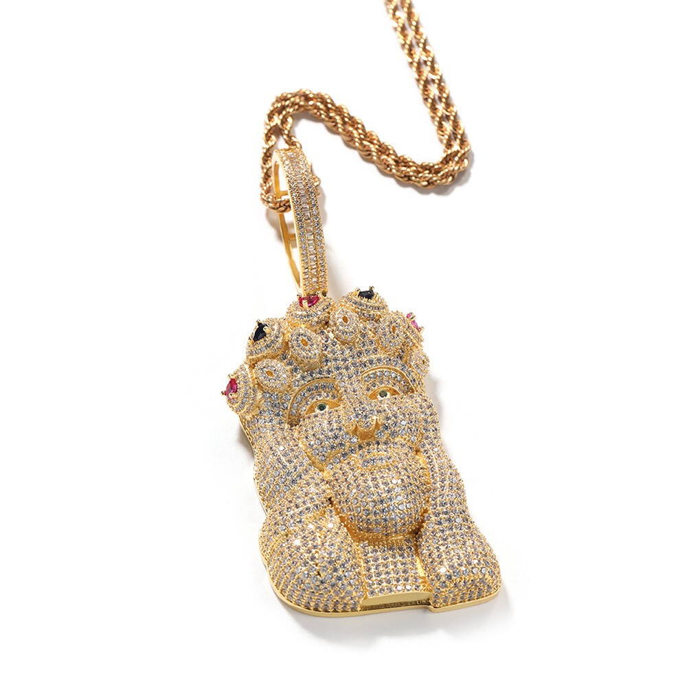 Hip Hop Rap Pendant Necklace Bling White Zircon 18K Real Gold Plated Jewelry