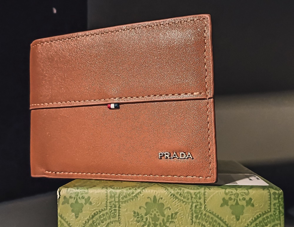 PRADA SLIM BIFOLD WALLET MENS BROWN TAN NEW