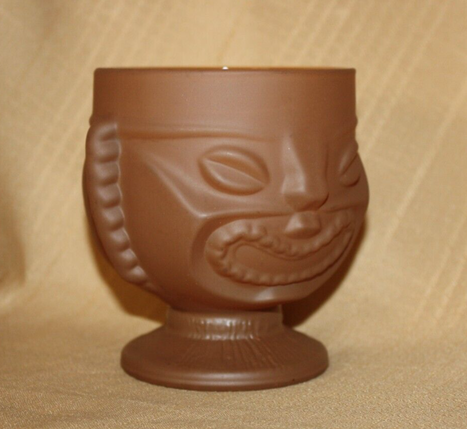 Vintage Hawaiian Tiki Pressed Glass Mug - Bar Goblet - Two Sided -  5”Tall
