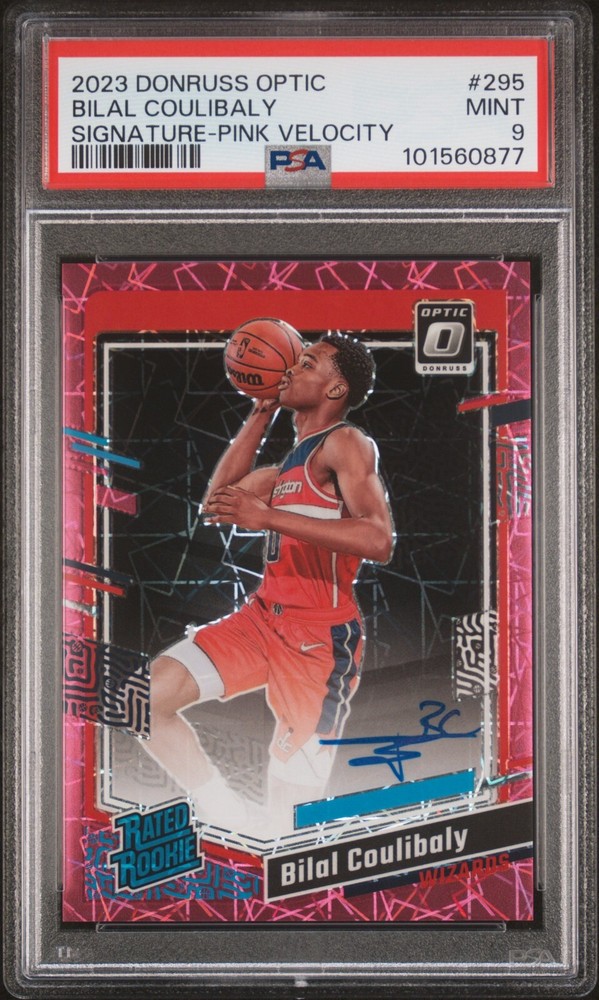 2023 Donruss Optic Bilal Coulibaly Pink Velocity PSA 9 Auto Wizards Rookie