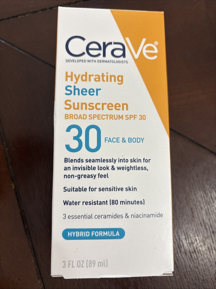 CeraVe Hydrating Sheer Sunscreen SPF 30 for Face & Body 3oz 89ml