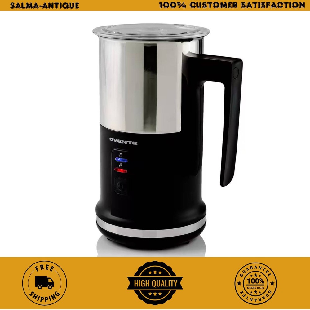 OVENTE 8.1oz Electric Milk Frother Black Stainless Steel 3-in-1 Heat Warm Froth