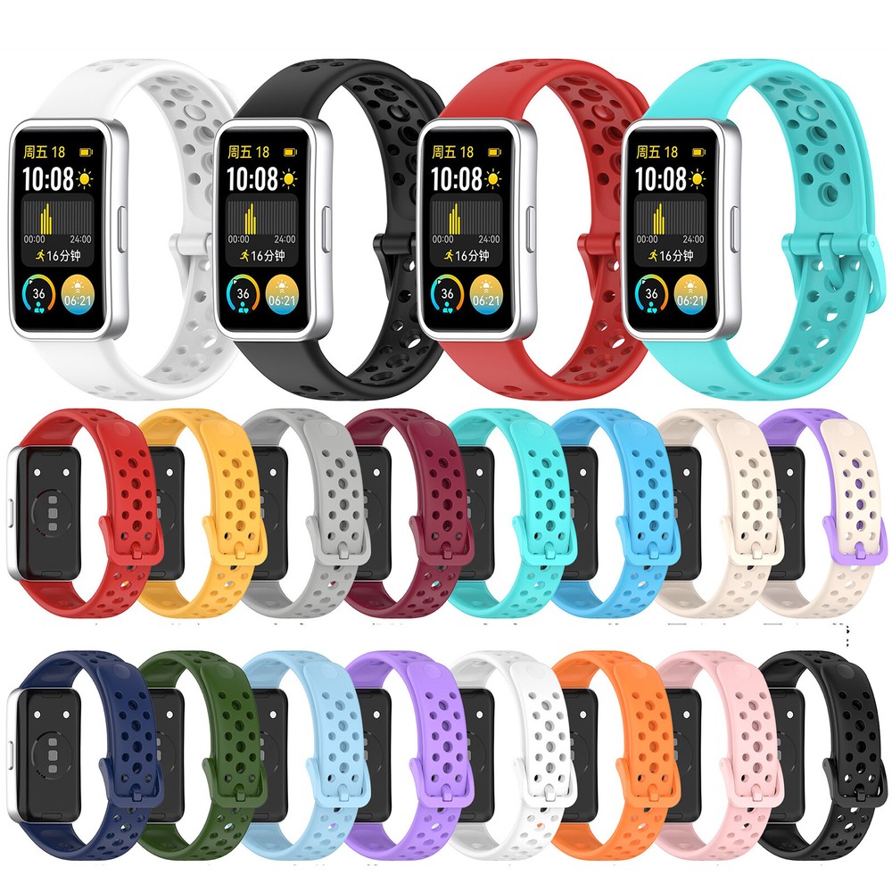 Silicone Breathable Round Hole Watch Strap for Huawei Band 8/9/8 NFC/9NFC Watch