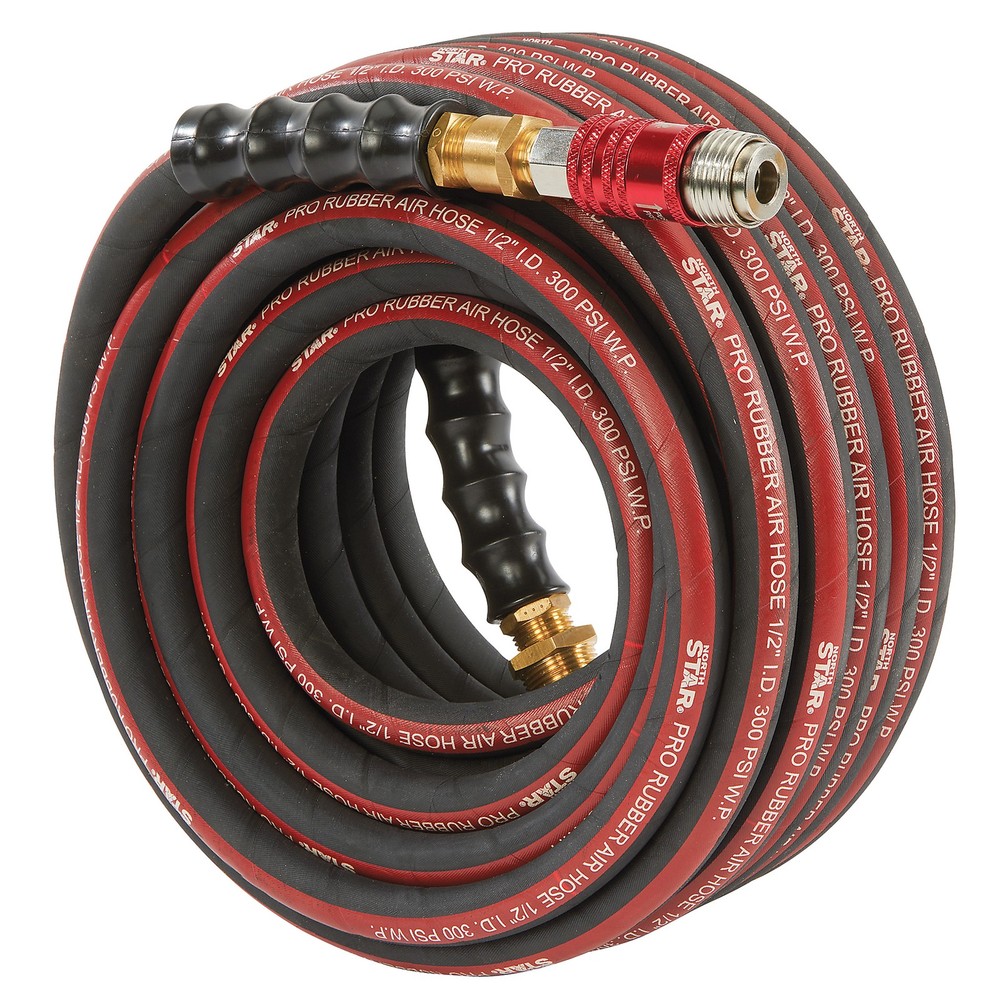 NorthStar 1/2in. x 50ft. Pro-Grade Wrapped Rubber Air Hose with 5-in-1 Coupler,