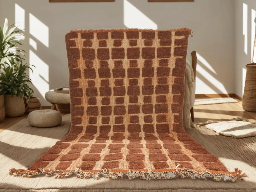 Custom Moroccan Berber Wool Rug Color Brown Handmade Design Carpet Rug