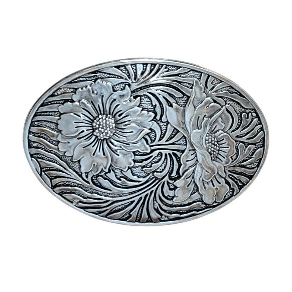 Western Belt Buckle for Men & Women Cowboy Rodeo Vintage Style Metal Oval Floral