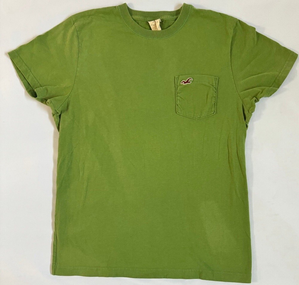 Hollister Mens Short Sleeve Crew Neck Shirt Green Size XL Y2K Preppy Indie