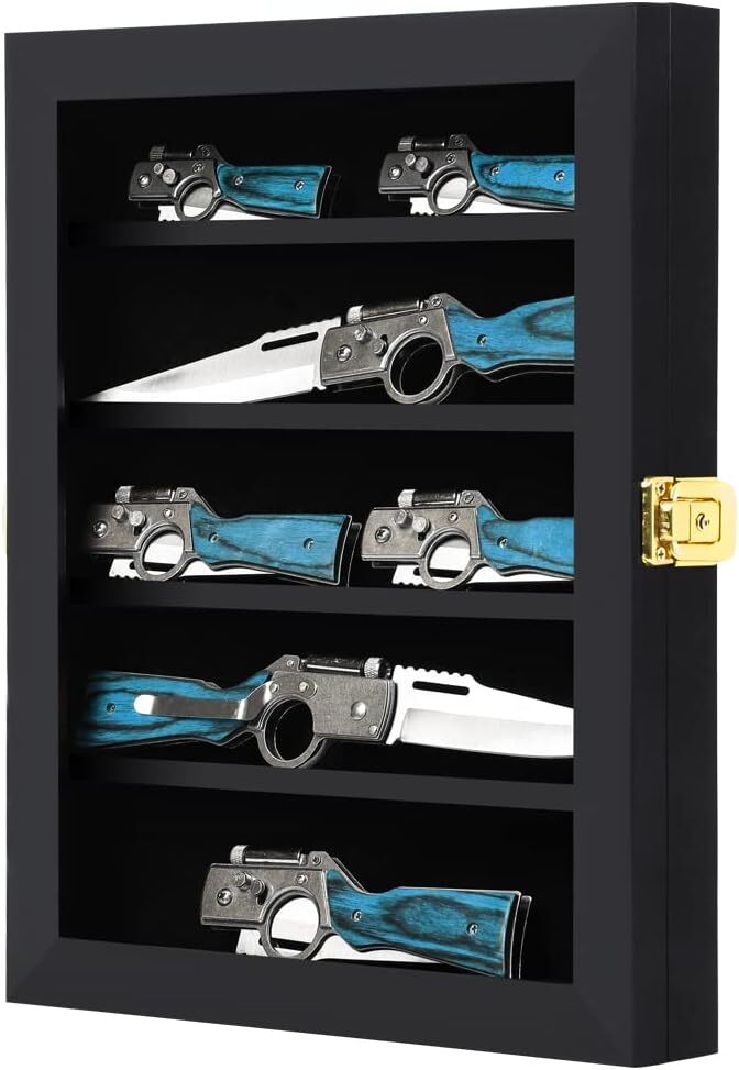 Wall-Mounted Pocket Knife Display Case for Showcasing Folding Knife Collections