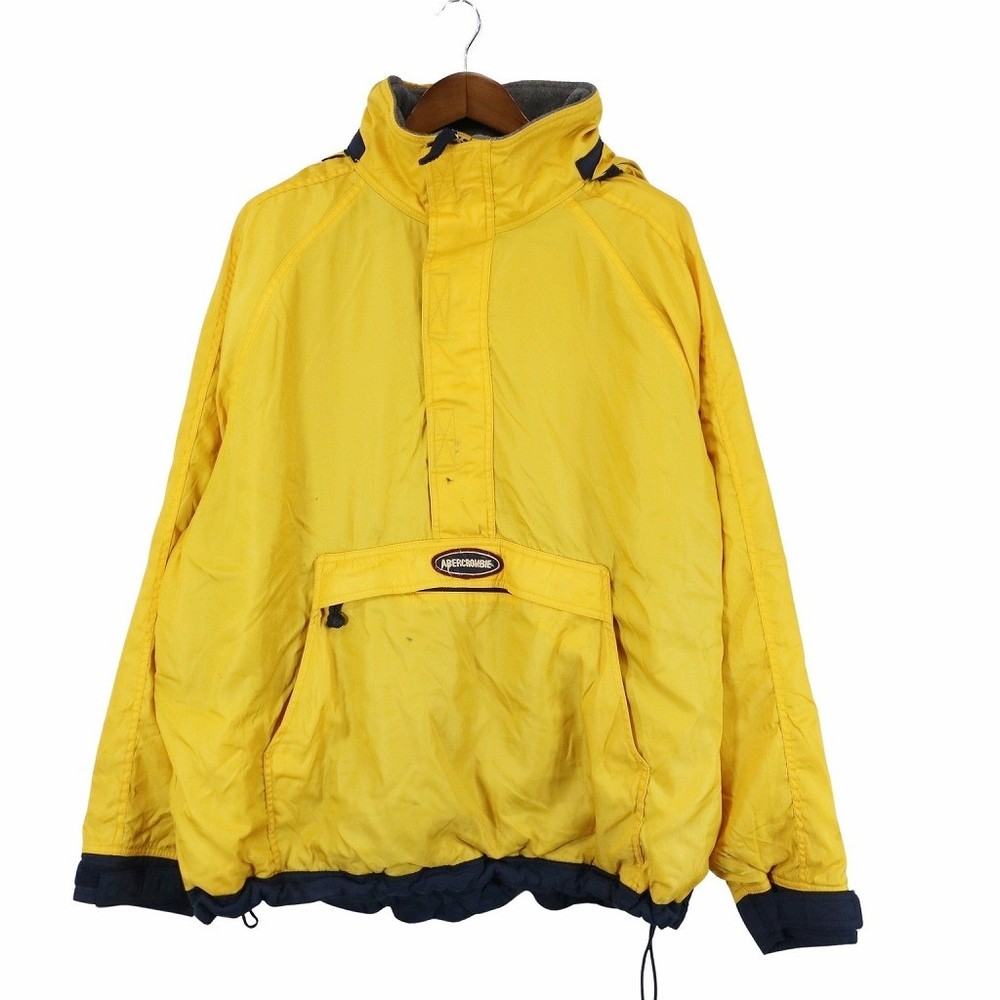Abercrombie Fitch XL Yellow Nylon Padded Hooded Jacket for Cold Weather Foldable Design