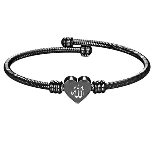 Stainless Steel Allah Bracelet Engraved Charm Bracelet for Women Black