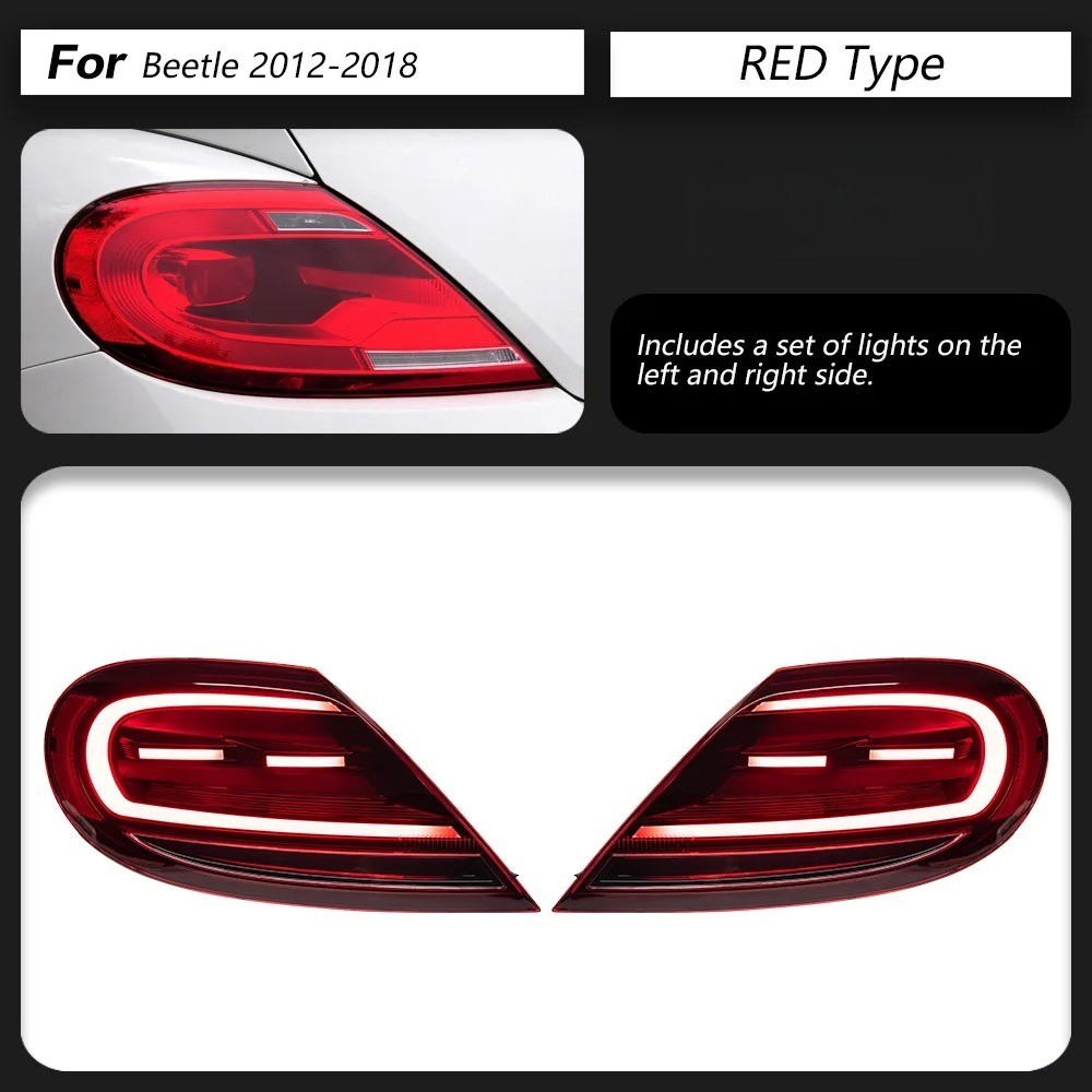 For VW Beetle 2013-2019 Red LED Tail Lights Sequential Turn Signal Rear Lamps