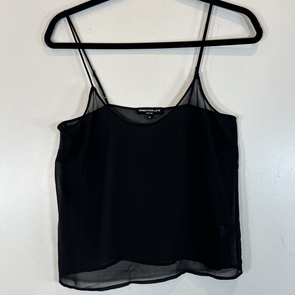 Generation Love NWOT Black V-Neck Adjustable Strap Semi-Sheer Camisole XS