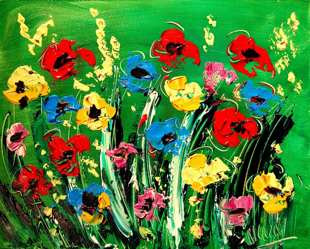 Oil Painting  NICE  FLORAL    abstract SIGNED  Original on canvas IMPRESSIONIST